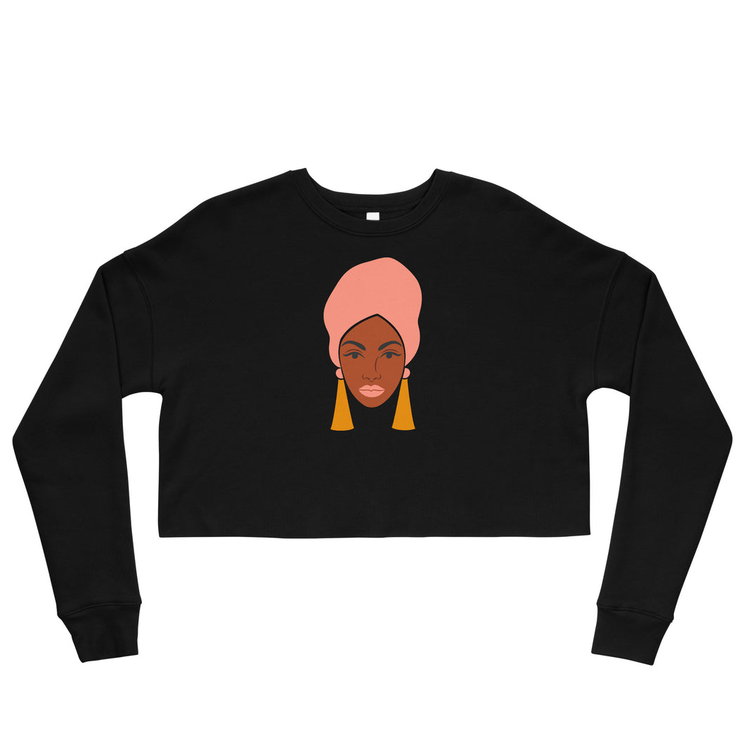 Black Woman Dangle Earrings Crop Sweatshirt