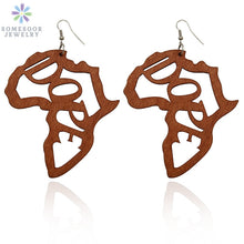 Load image into Gallery viewer, SOMESOOR Laser Carved Dope African Map Wooden Drop Earrings Afro Ethnic Motherland Design Wood Dangle Jewelry For Women Gift