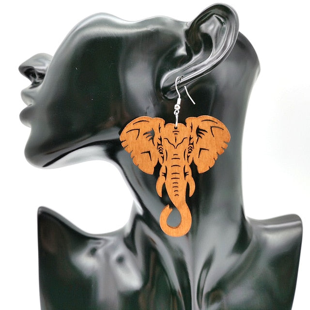 Elephant Drop Wooden Earrings