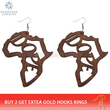 Load image into Gallery viewer, SOMESOOR Laser Carved Dope African Map Wooden Drop Earrings Afro Ethnic Motherland Design Wood Dangle Jewelry For Women Gift