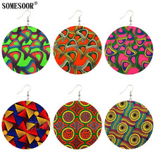 Load image into Gallery viewer, SOMESOOR African Style Ethnic Textile Print Fabric Pattern Wooden Both Sides Printing Round Drop Earrings For Women Gifts
