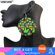 Load image into Gallery viewer, SOMESOOR African Style Ethnic Textile Print Fabric Pattern Wooden Both Sides Printing Round Drop Earrings For Women Gifts