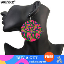 Load image into Gallery viewer, SOMESOOR African Style Ethnic Textile Print Fabric Pattern Wooden Both Sides Printing Round Drop Earrings For Women Gifts