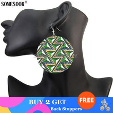 Load image into Gallery viewer, SOMESOOR African Style Ethnic Textile Print Fabric Pattern Wooden Both Sides Printing Round Drop Earrings For Women Gifts
