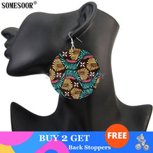 Load image into Gallery viewer, SOMESOOR African Style Ethnic Textile Print Fabric Pattern Wooden Both Sides Printing Round Drop Earrings For Women Gifts