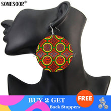 Load image into Gallery viewer, SOMESOOR African Style Ethnic Textile Print Fabric Pattern Wooden Both Sides Printing Round Drop Earrings For Women Gifts