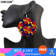 Load image into Gallery viewer, SOMESOOR African Style Ethnic Textile Print Fabric Pattern Wooden Both Sides Printing Round Drop Earrings For Women Gifts