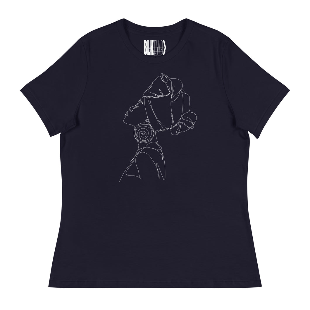Black Women Line Drawing Relaxed T-Shirt