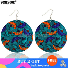Load image into Gallery viewer, SOMESOOR 6 Bohemian Styles Sell By Pack African Print Wax Textile Wooden Both Sides Printing Fashion Earrings For Women Gifts
