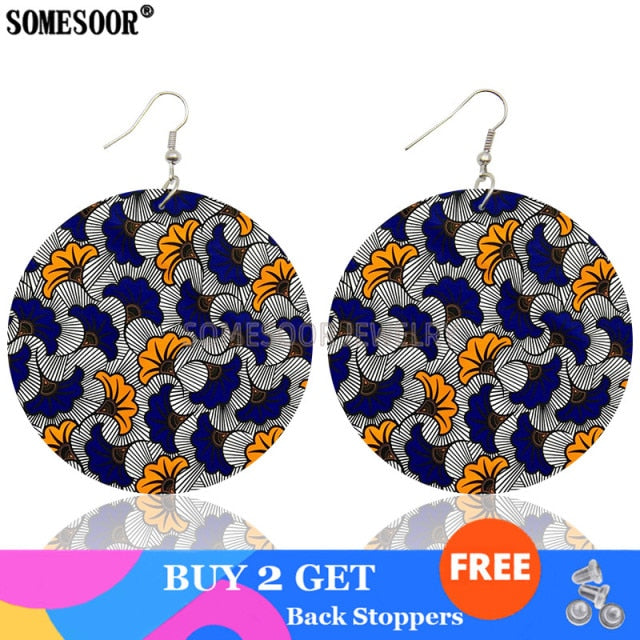 SOMESOOR 6 Bohemian Styles Sell By Pack African Print Wax Textile Wooden Both Sides Printing Fashion Earrings For Women Gifts