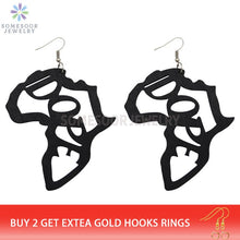 Load image into Gallery viewer, SOMESOOR Laser Carved Dope African Map Wooden Drop Earrings Afro Ethnic Motherland Design Wood Dangle Jewelry For Women Gift
