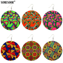 Load image into Gallery viewer, SOMESOOR African Style Ethnic Textile Print Fabric Pattern Wooden Both Sides Printing Round Drop Earrings For Women Gifts

