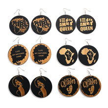 Load image into Gallery viewer, Wooden  African Pattern Round Wooden Earrings For Women Black Series Painted
